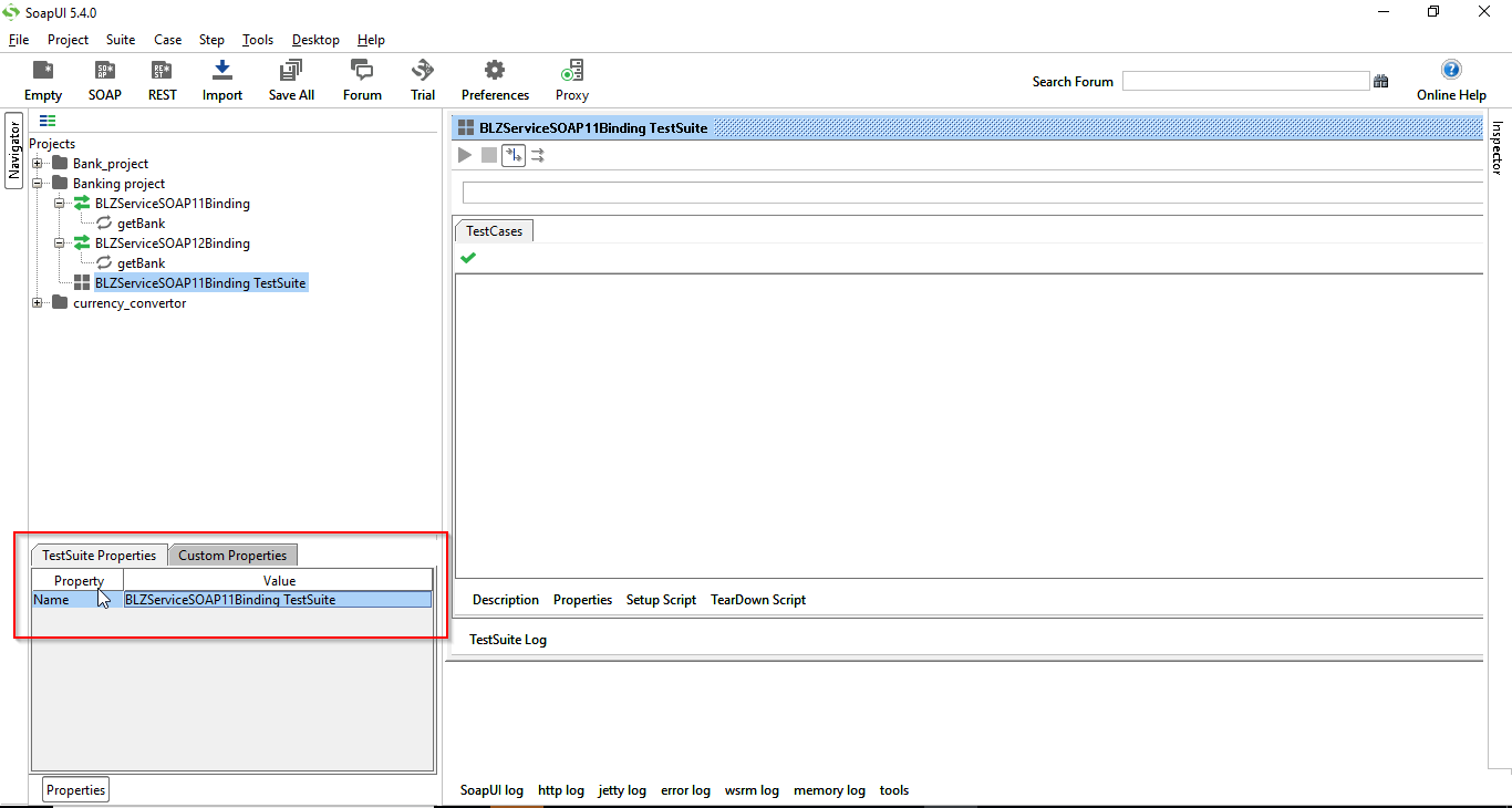 SoapUI How to create Soap project with new test suite using WSDL URL in SoapUI