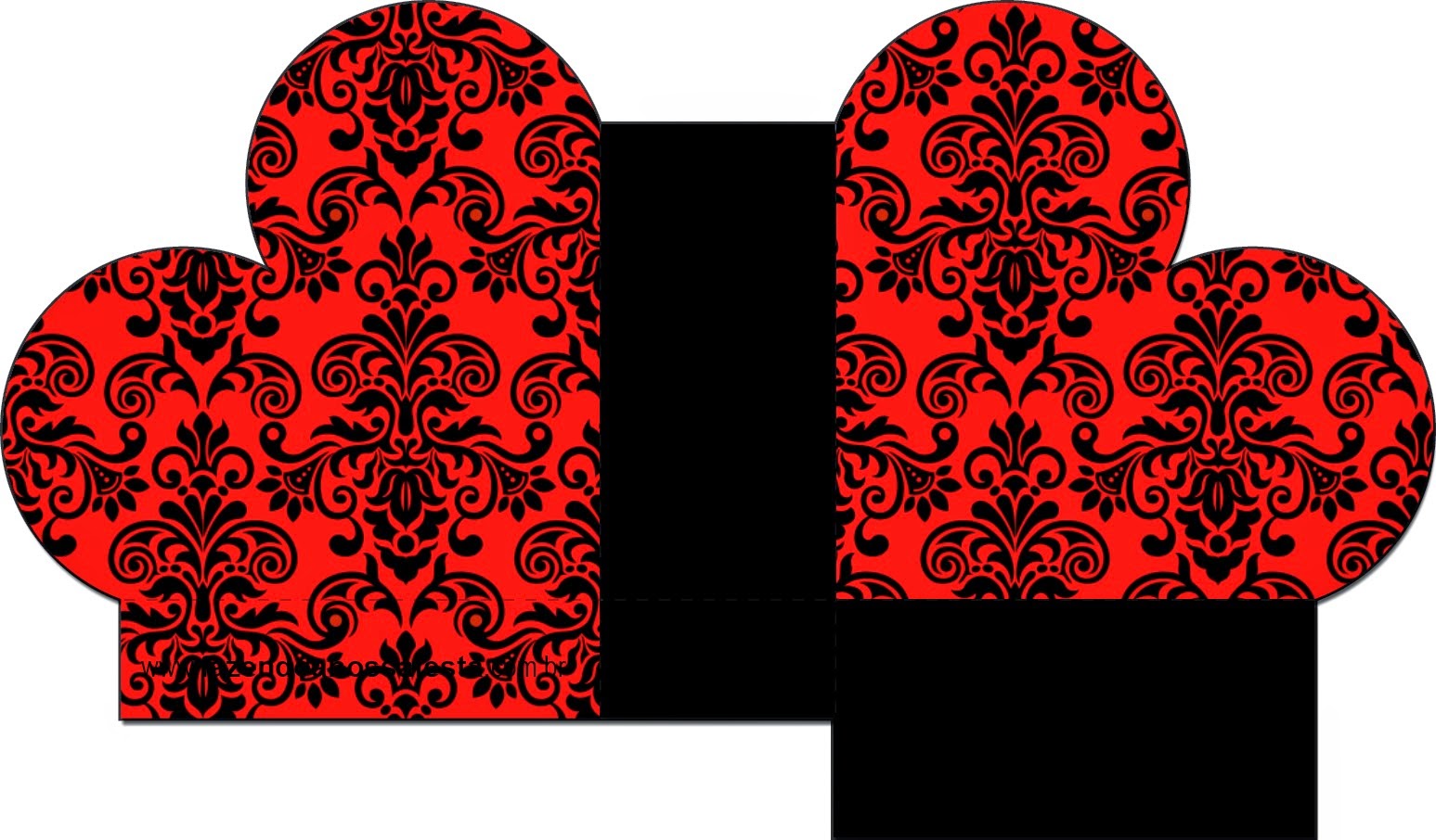 Caja abierta en forma de corazón de Damasco Negro en Fondo Rojo.