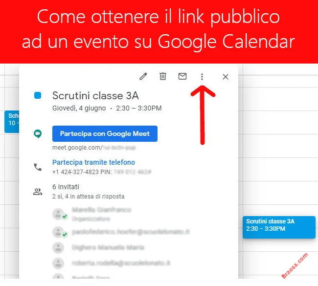 Come ottenete il link pubblico Google Calendar per condividere un evento