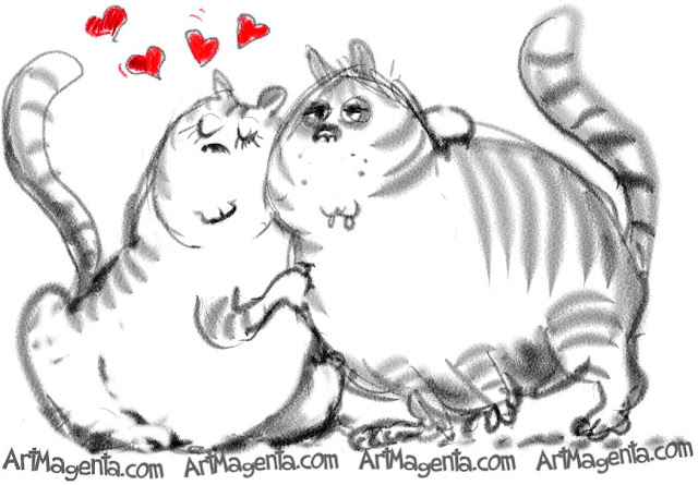 Loving cats is a caricature by artist and illustrator Artmagenta