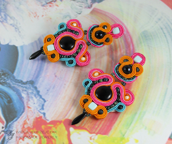 colurful soutache, wiolaj, handmade jewelry, soutache earrings, dangle earrings, for summer 