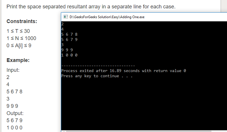 Geeksforgeeks Solution For " Adding One