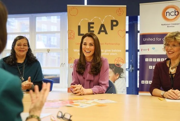 The Duchess of Cambridge- Kate Middleton, wore a new pussy-bow-silk-crepe blouse by GUCCI