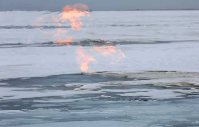 Burning ice of Lake Baikal