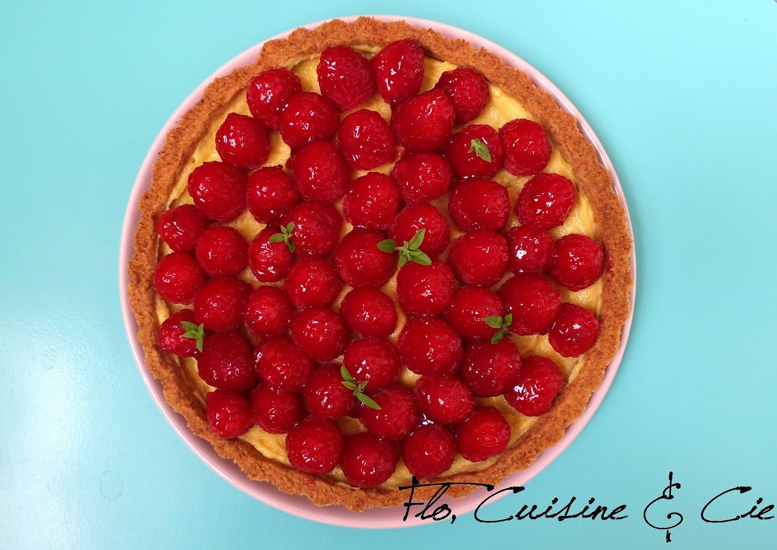 Flo, Cuisine & Cie. Tarte aux framboises et crème pâtissière à la verveine