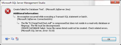 Microsoft Technology: SQL: Create failed for Database