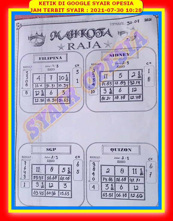 Syair Sdy Hari Ini Jumat 30 Juli 2021 Opesia Official