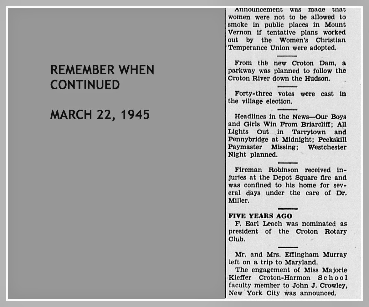 EverythingCroton "REMEMBER WHEN" WEEKLY COLUMNS FROM THE MARCH 1945