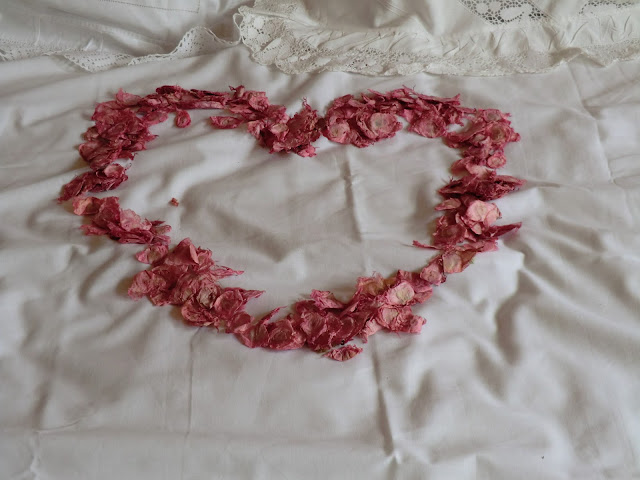 heart shape flowers on bed