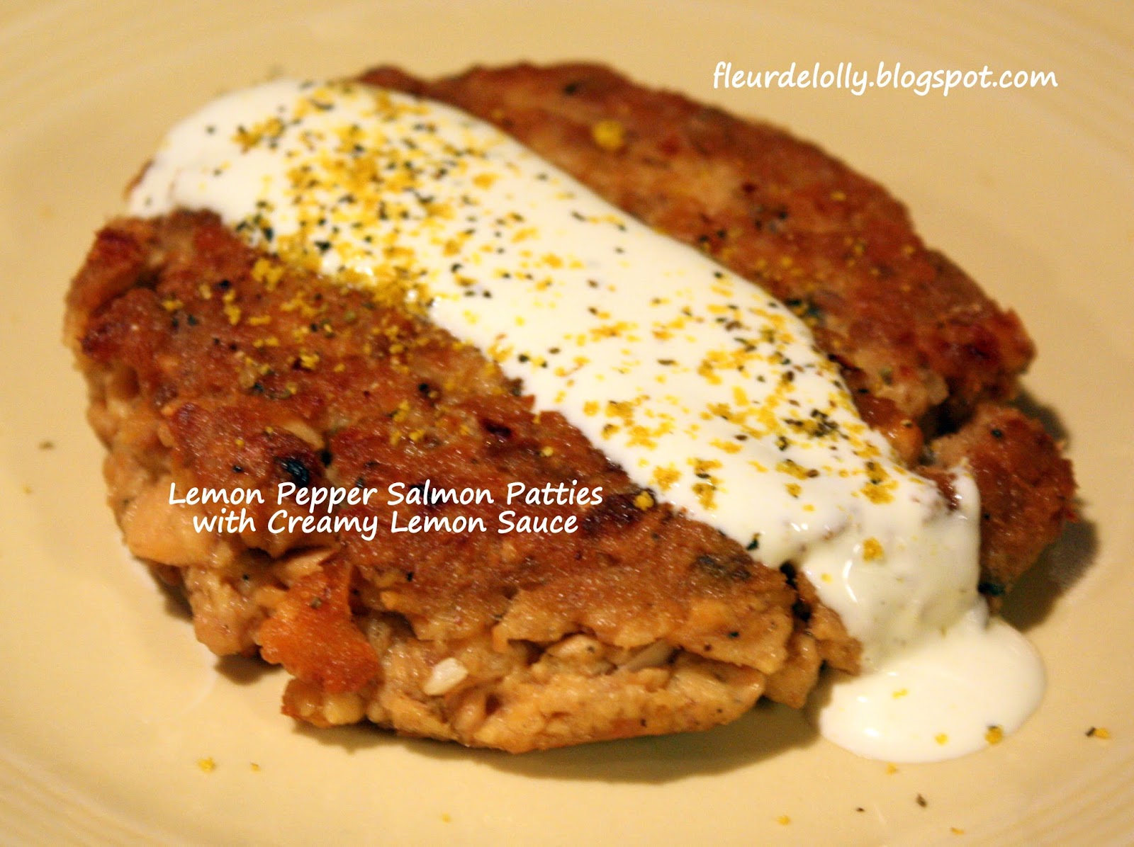 Fleur de Lolly Lemon Pepper Salmon Patties with Creamy Lemon Sauce