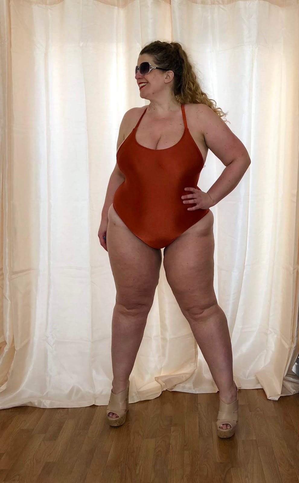 rust colored swimsuit