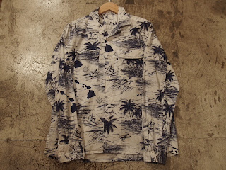 engineered garments classic shirt in white with navy surf print