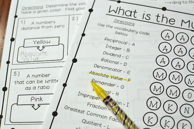 7th Grade Math Number Sense Vocabulary Coloring Worksheet