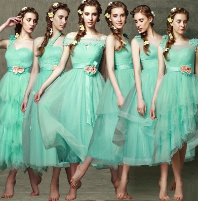 6-Design Facinating Turquoise Tutu Lace Past Calf Length Bridesmaids Dress
