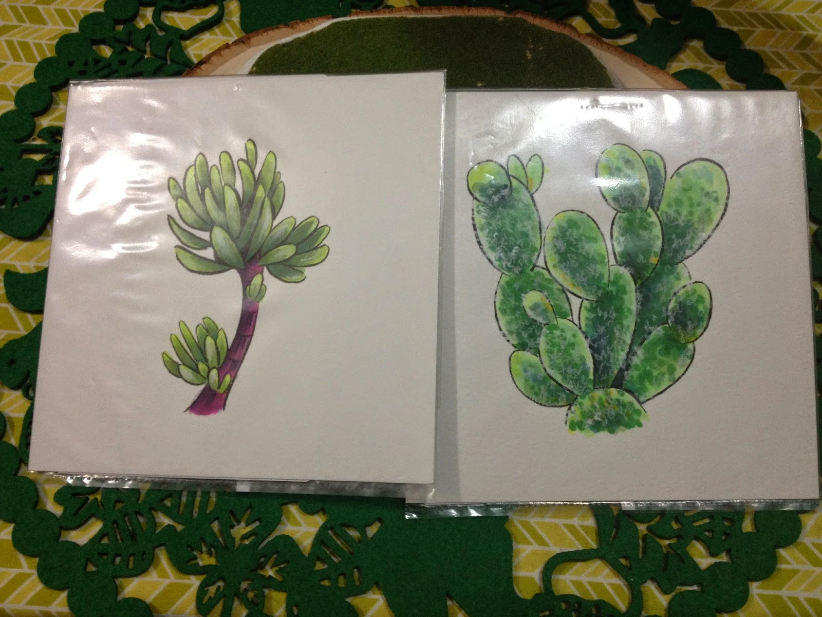succulents, copic, copic and watercolor, 