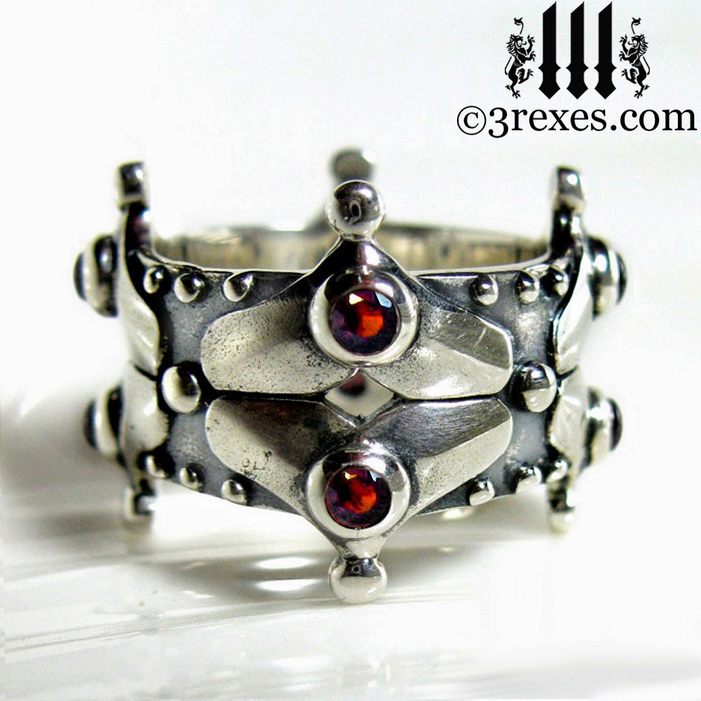 lovers fairy silver crown gothic wedding ring with garnets 
