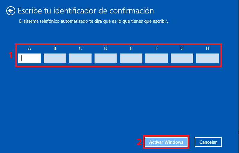 : Windows 10: Activar mediante sistema telefónico  automatizado.