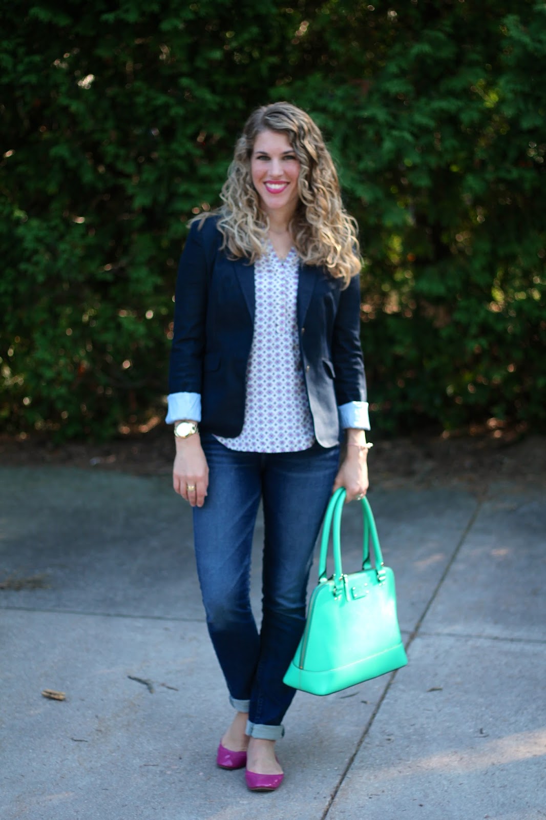 Navy Blazer and Pink Flats