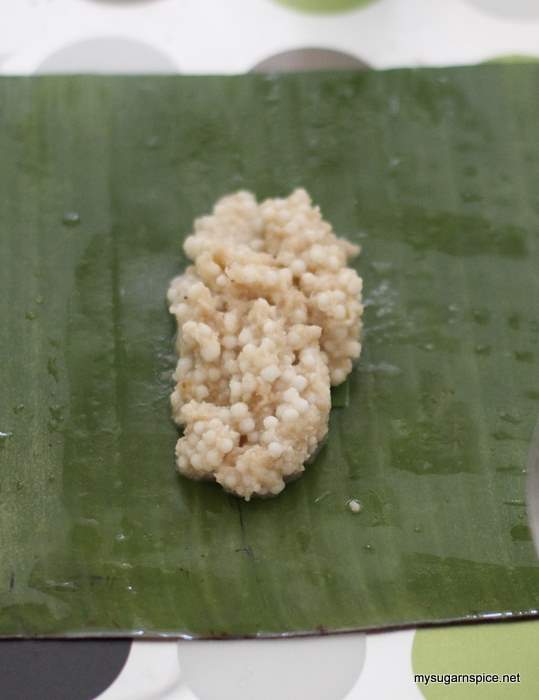 Wrapping Sago and Coconut kuih