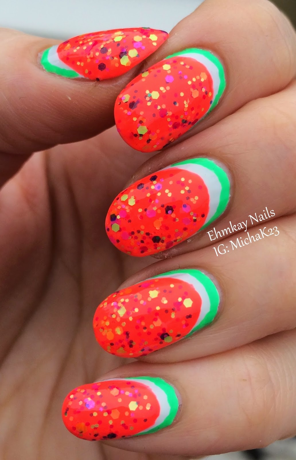 ehmkay nails: Neon Watermelons with China Glaze Electric Nights Collection