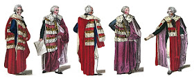Peers (from left to right): duke, marquess, earl, viscount, baron  from A book explaining the ranks and   dignitaries of British Society (1809)