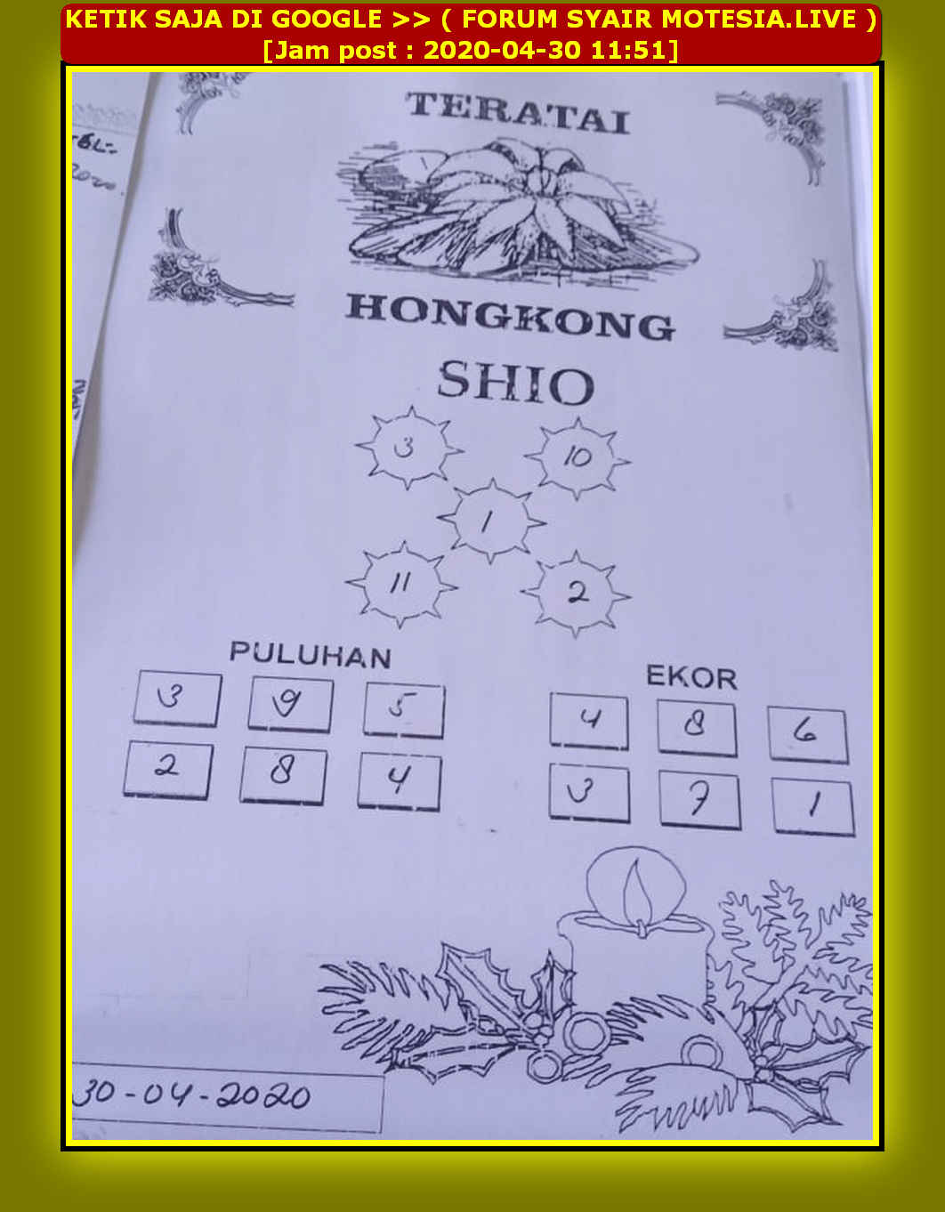 Prediksi Syair hk 30 April 2020 KODE SYAIR SGP SYAIR HK