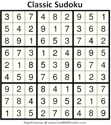 Classic Sudoku (Fun With Sudoku #156) Answer