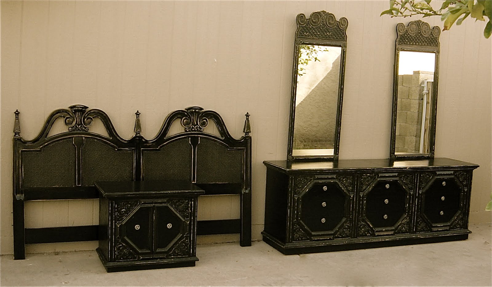 The Backyard Boutique by Five to Nine Furnishings Black Distressed Shabby Chic King Bedroom Set