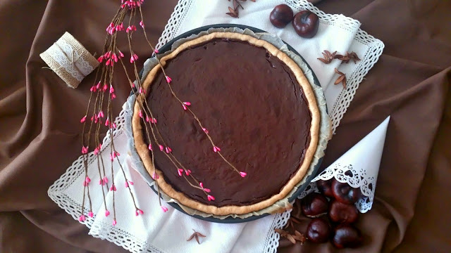 tarta castaña chocolate masa quebrada horno pastel postre desayuno merienda rico otoño marron glace crema fácil rico receta