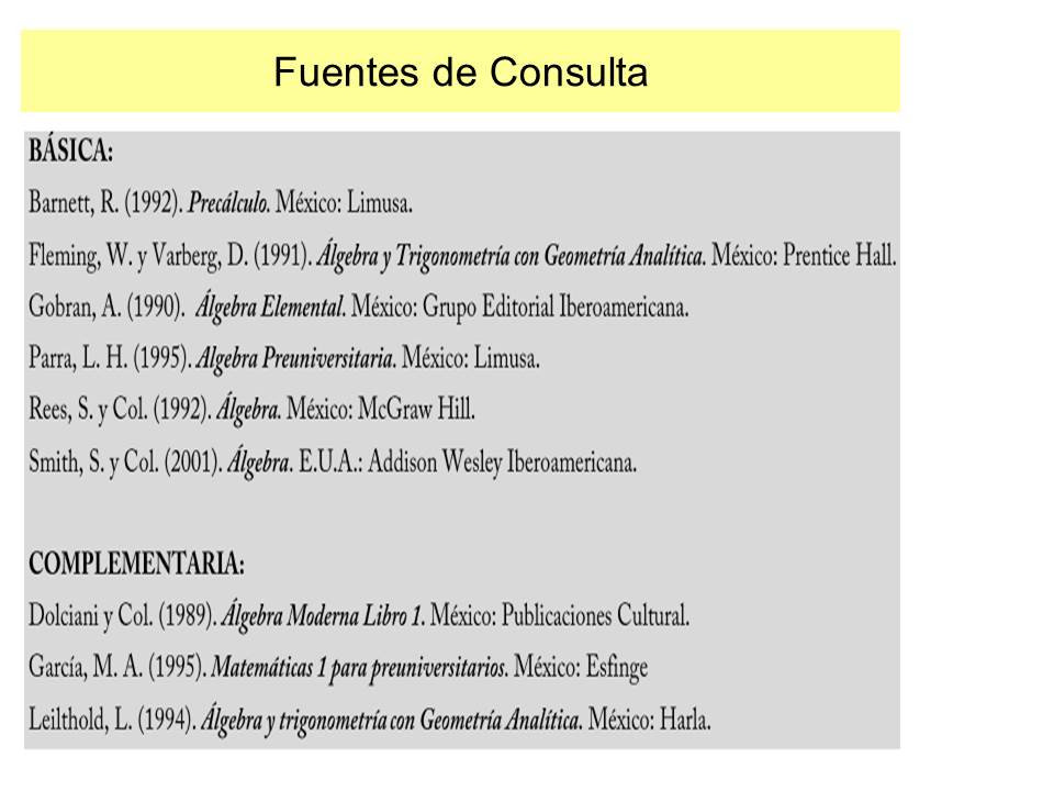 MATEMÁTICAS 1 : FUENTES DE CONSULTA
