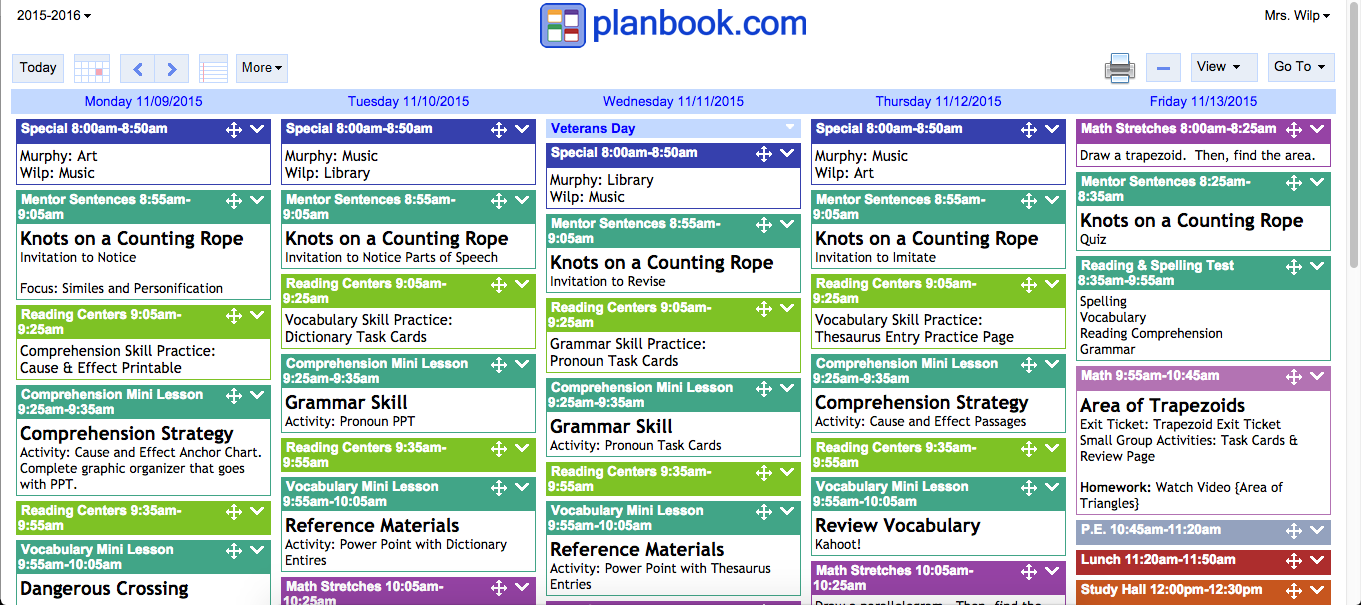 Do you need a way to simplify your daily lesson plans? RUN to sign up for planbook.com to experience a TYPE A personality's dream! Using their templates you are free to organize your lesson plans any way you choose! These have helped me to remember to plan an activity or print a handout in a pinch! Perfect to use when a substitute is in your room so they can easily follow your daily routine! {organizing, planning, elementary, upper elementary}