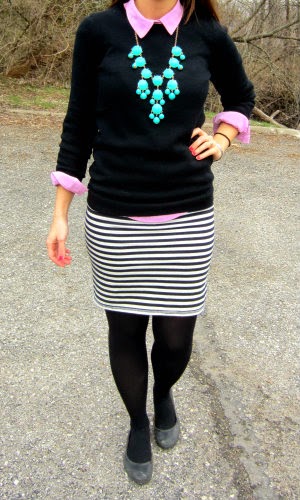 a journey in style: black sweater + striped skirt