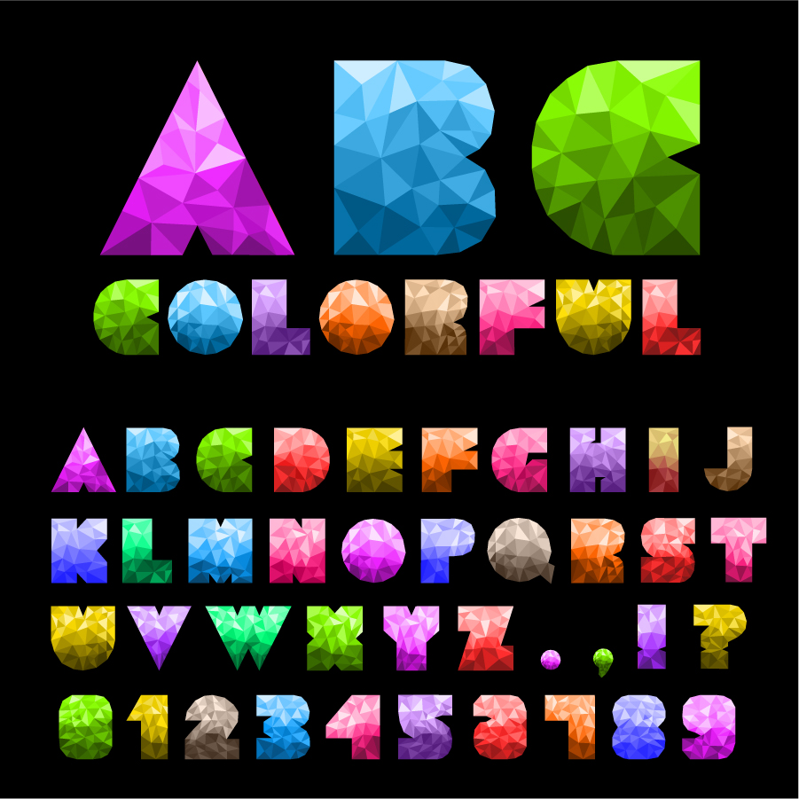 ポリゴン表示の数字とアルファベット colorful letters and numbers イラスト素材