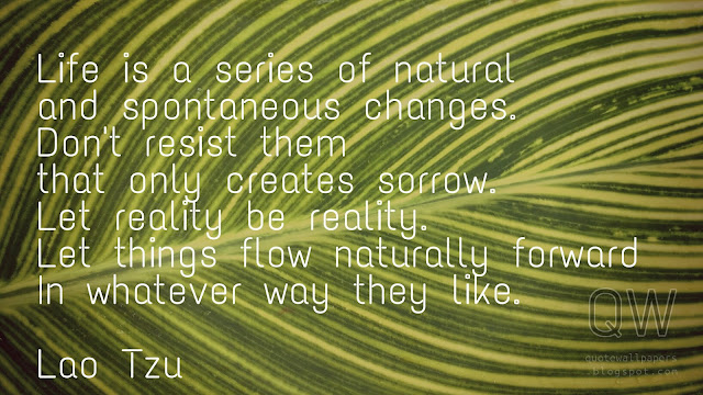 Life is a series of natural and spontaneous changes. Don't resist them - that only creates sorrow. Let reality be reality. Let things flow naturally forward in whatever way they like. Lao Tzu