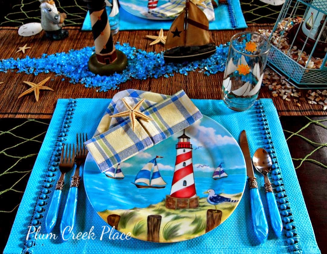 Lighthouses, tablescape, sailboats, nautical,  lighthouse tablescape.