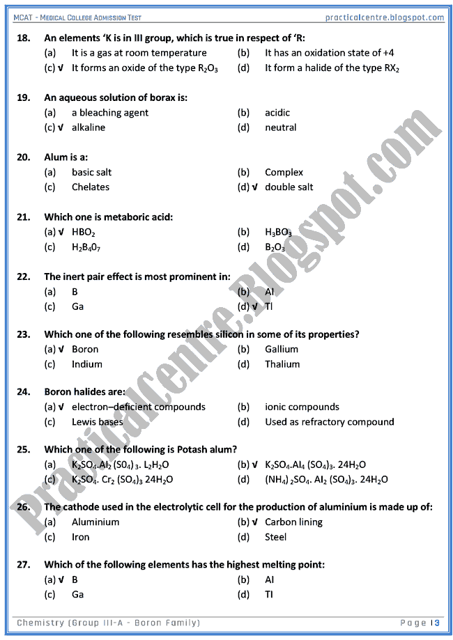 mcat-chemistry-group-iiia-(boron-family)-mcqs-for-medical-college-admission-test