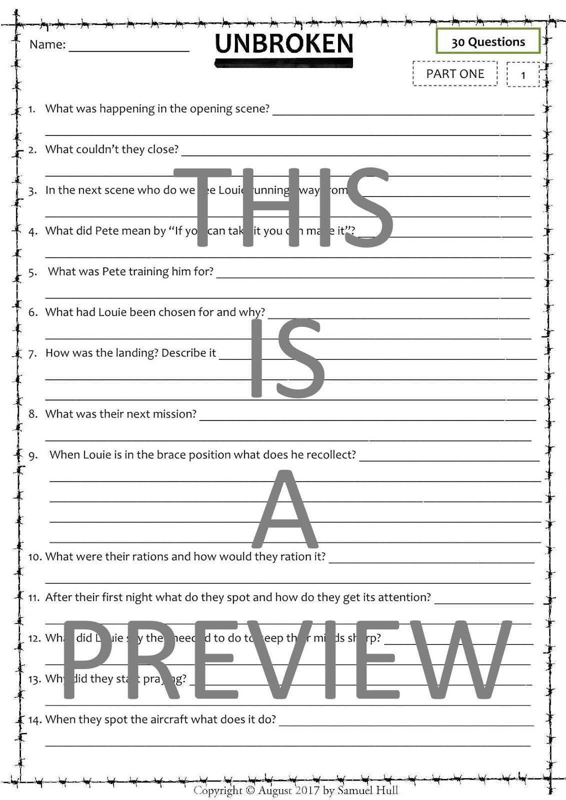 Unbroken (2014) Movie Questions + Activities Answer Keys Included