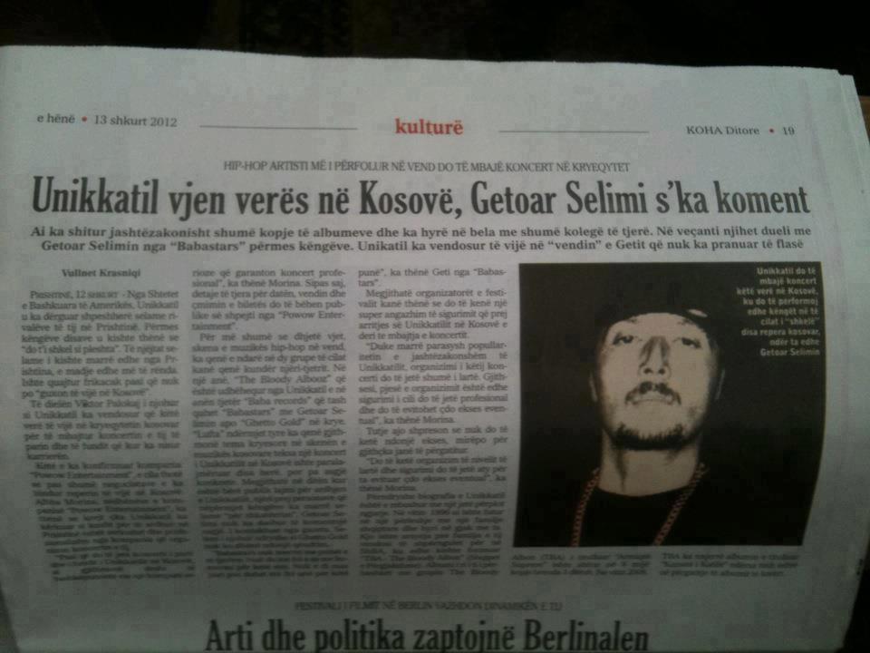 Gazeta Koha Ditore Unikkatil Vjen veres ne Kosove Albanian Hip Hop