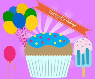 post de aniversário, bolo, cupcake, balões