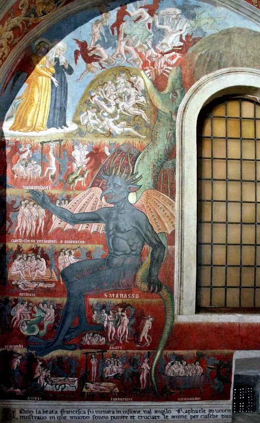 Visão do inferno de Santa Francisca Romana Mosteiro de Tor de'Specchi, pintura de Antoniazzo Romano, 1468.jpg