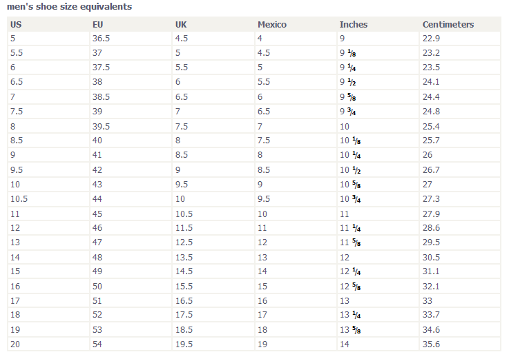 Cole Haan Men's Size Chart