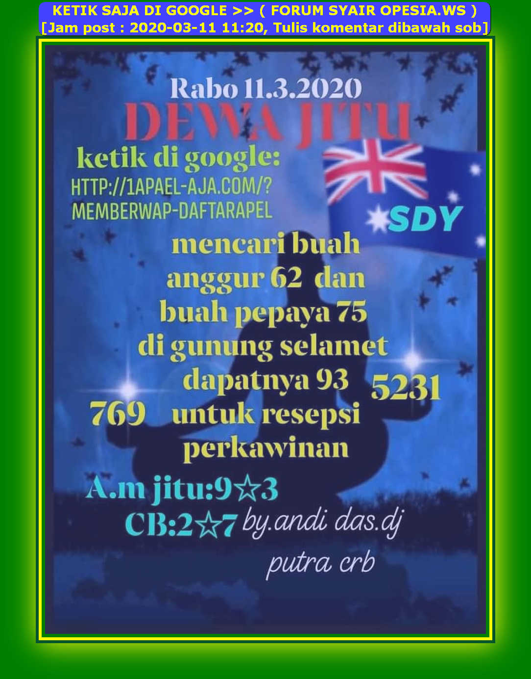 Kode Syair Sydney 11 Maret 2020 Forum Syair Togel Hongkong Singapura Sydney