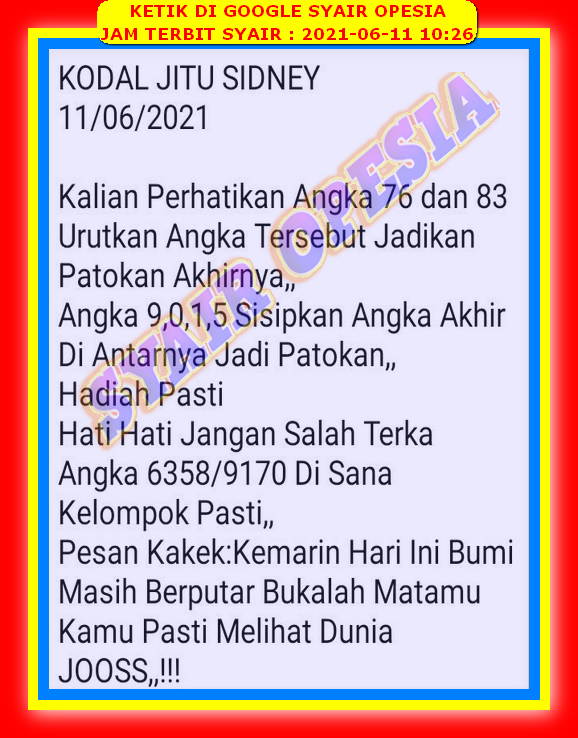 Syair Sdy Hari Ini Jumat 11 Juni 2021 Opesia Official Syair Sdy Hari Ini Jumat 11 Juni 2021 Opesia Official