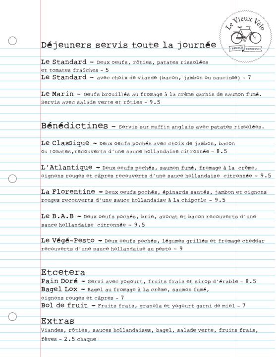 Vieux Velo Menu 2025