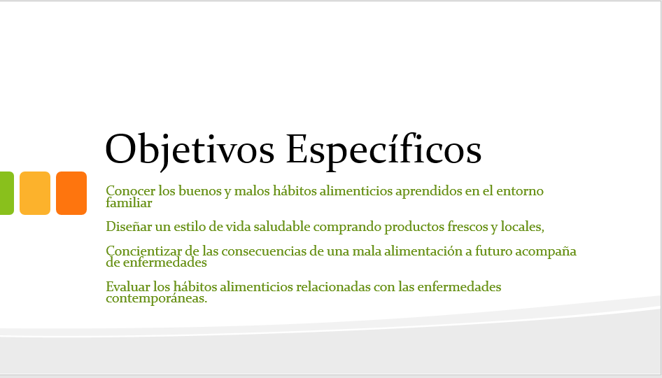 objetivos especificos de la mala alimentacion