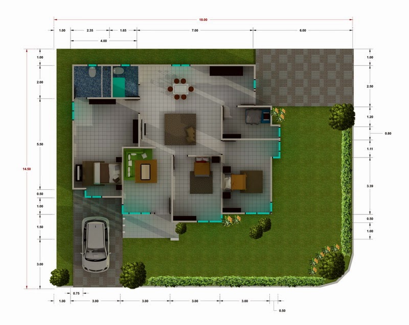  Desain  Rumah  Minimalis  1  Lantai  3  Kamar  Tidur Gambar 