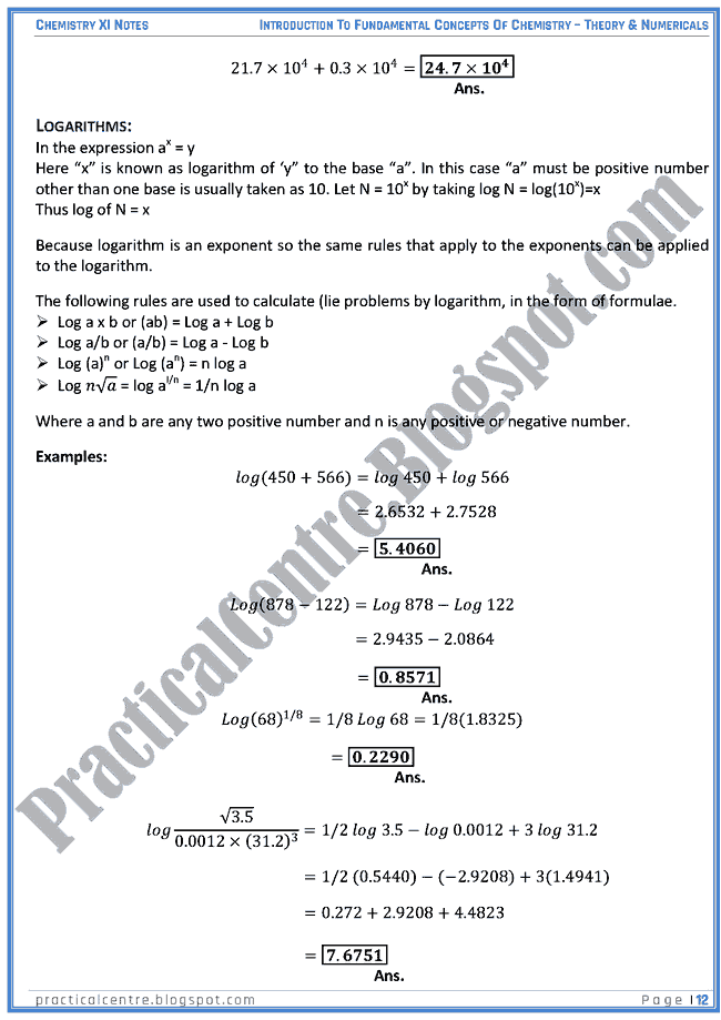 Introduction To Fundamental Concepts Of Chemistry - Theory And Numericals (Examples And Problems) - Chemistry XI