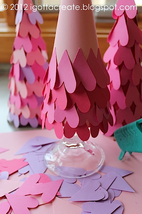 Valentine paper heart cone trees. Beautiful!  | tutorial at I Gotta Create!
