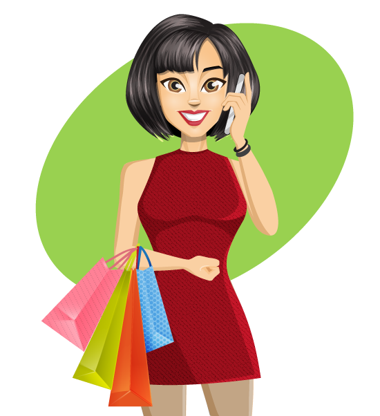 Chica de compras hablando por el móvil - vector