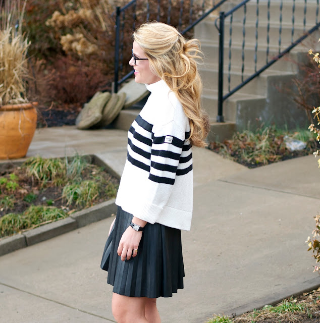 Summer Wind: Striped Sweater + Leather Pleated Skirt